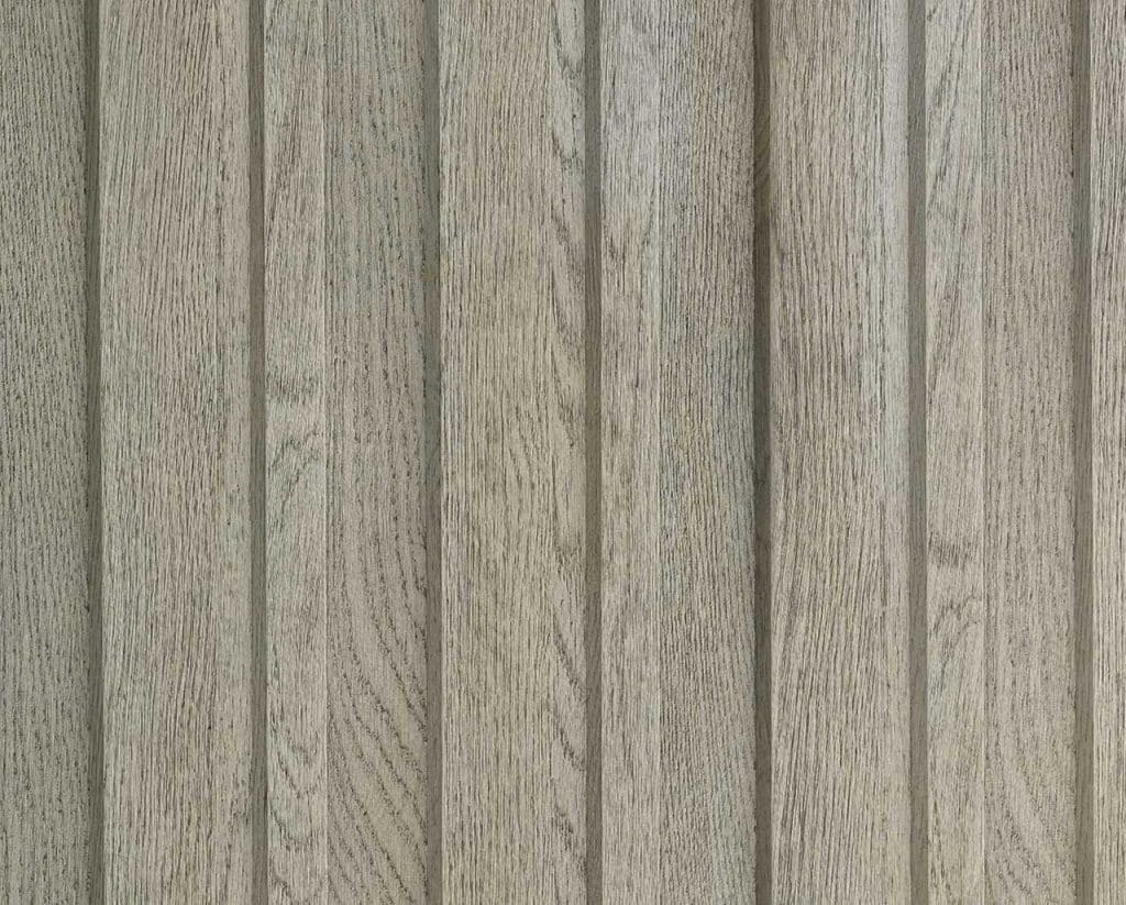 Smoked oak vertical wood paneling with visible grain texture.