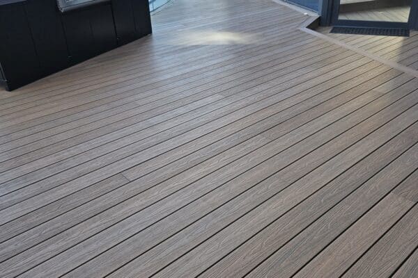 Spacious area that features static free decking and glass panel railings.